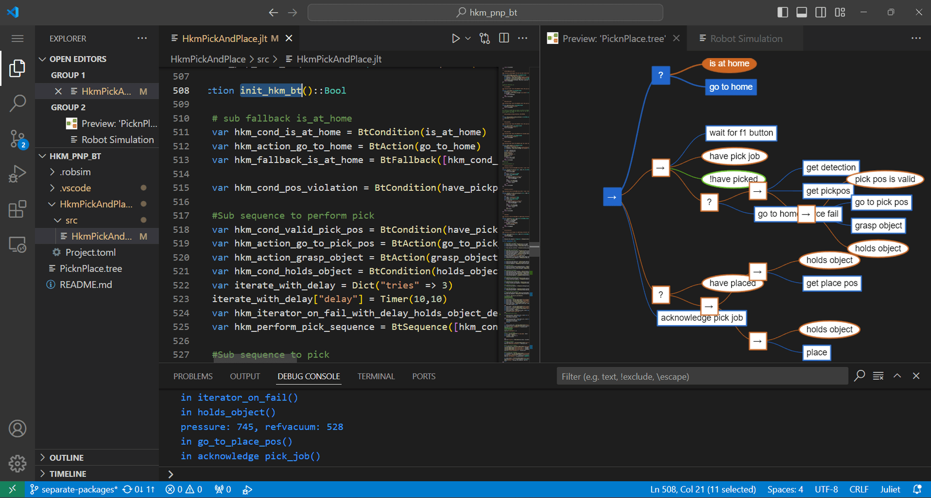 Juliet screen dump 1 behavior tree