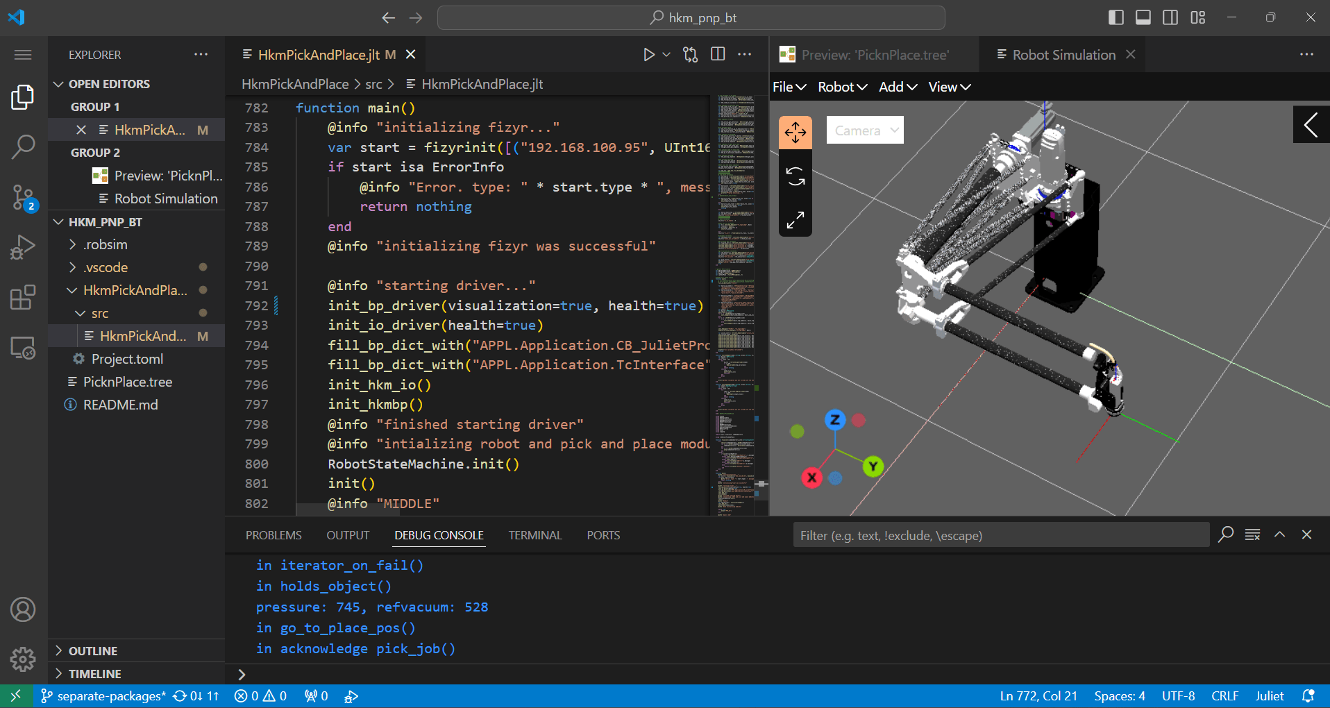 Juliet screen dump 1 HKM robot 1